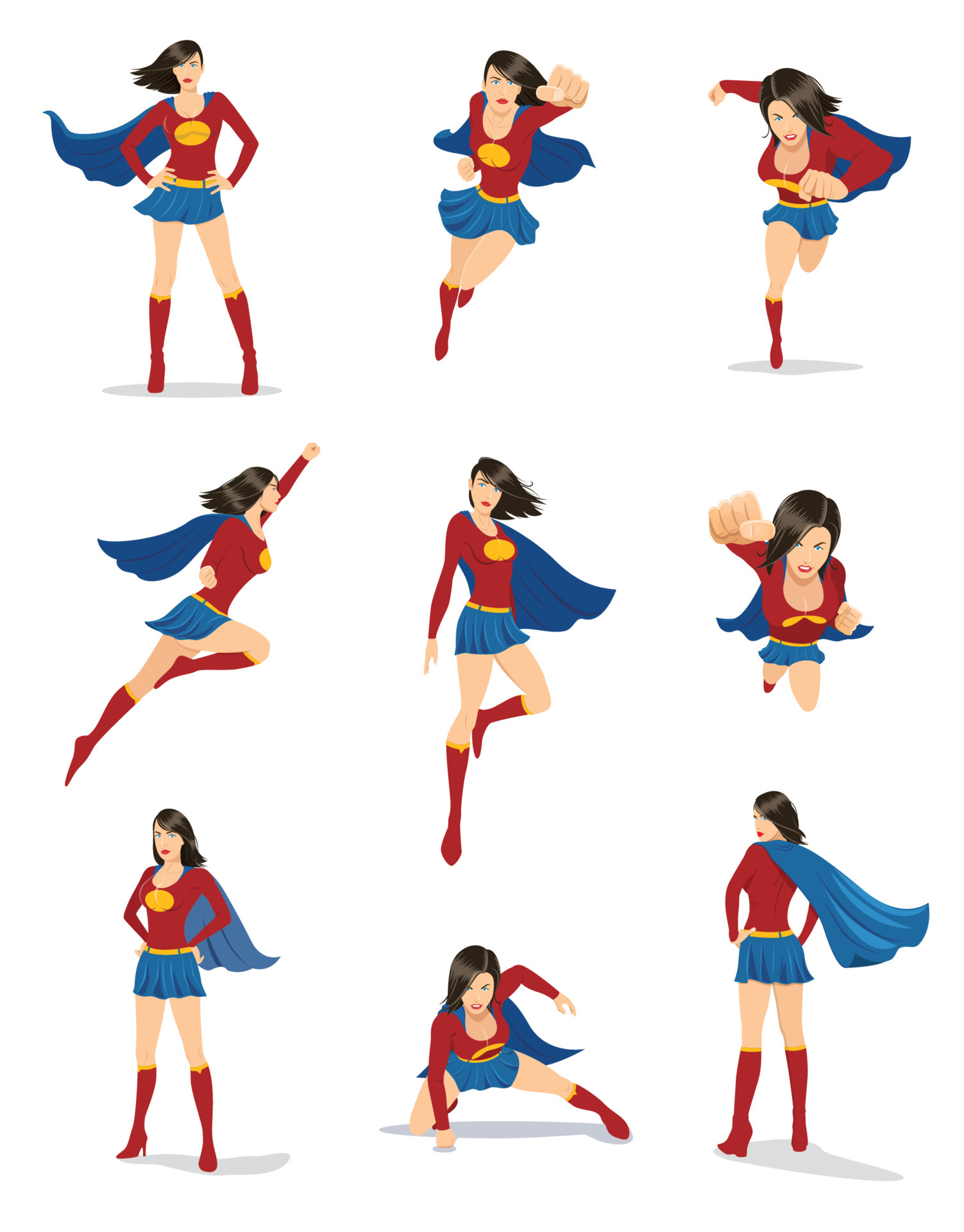 conjunto de personagem feminina super-heroína em 9 poses diferentes 4780832  Vetor no Vecteezy